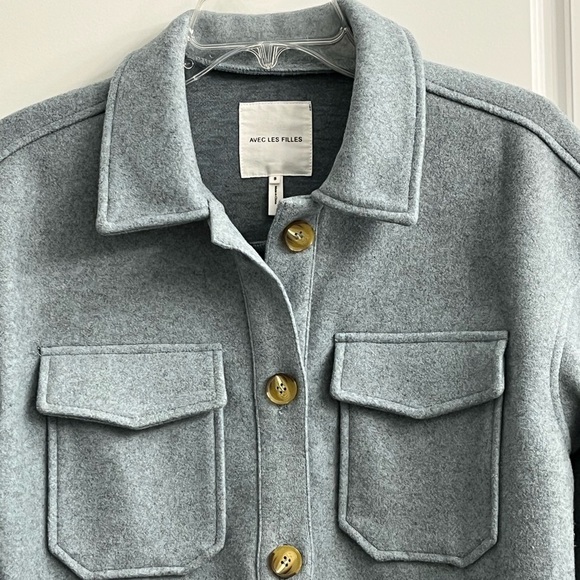 Avec Les Filles Relaxed Boyfriend Shacket Button Down Shirt Jacket Size S New - Picture 2 of 13